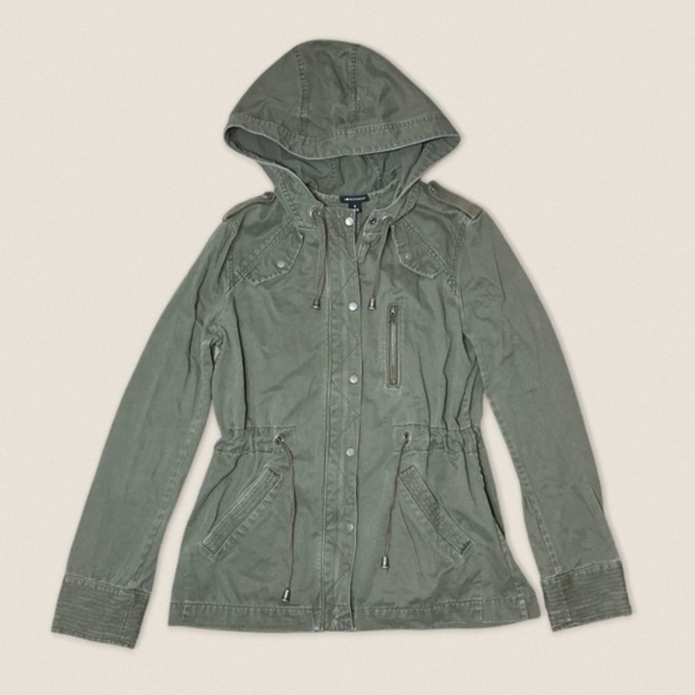 Green Utility Lightweight Zip Up Hooded Jacket I Heart Ronson - Size Small